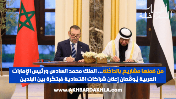 من ضمنها مشاريع بالداخلة… الملك محمد السادس ورئيس الإمارات العربية يُوقّعان إعلان شراكات اقتصادية مُبتكَرة بين البلدين